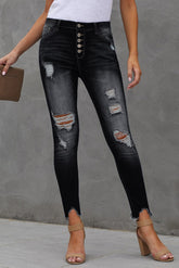 Jean skinny longueur cheville avec braguette boutonnée et ourlet détaillé